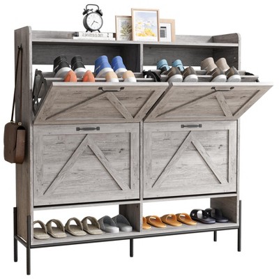 Whizmax 4-Drawer Shoe Cabinet, Freestanding Entryway Organizer with Flip-Up Doors, Metal Legs, Narrow Shoe Rack for Dry/Wet Separation Storage
