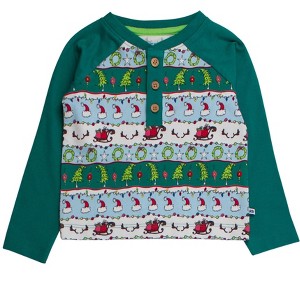 RuggedButts Boys Long Sleeve Raglan Henley Tee - Festive Fair Isle, 3-6m - 1 of 2