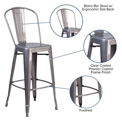 Urban Silver 30'' Metal Indoor Barstool with Vertical Slat Back