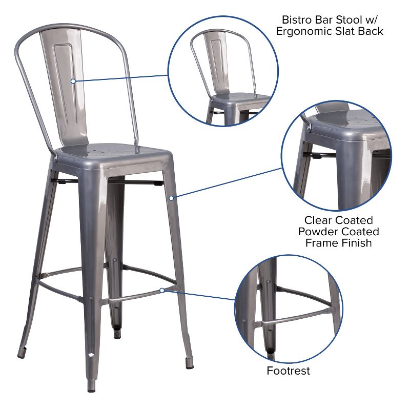 Emma and Oliver 4 Pack 30" High Clear Coated Indoor Barstool with Back, 3 of 11