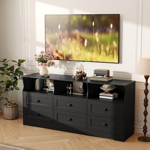 6 Drawer Dresser, Slim Wooden Chest of Drawers with Open Shelf - 1 of 4