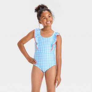 Girls' Small Gingham Printed One Piece Swimsuit - Cat & Jack™ - 1 of 3