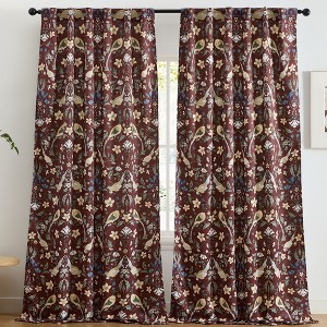 HLC.ME Florence Floral & Birds Back Tab Rod Pocket - Light Blocking Darkening Window Curtains, Set of 2 - 1 of 4