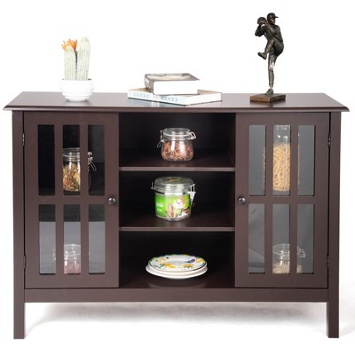 Tangkula Wood TV Stand Free Standing Storage Console Cabinet For 50” TV White/Walnut