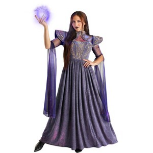 HalloweenCostumes.com Adult Violet Sorceress Costume | Women's Captivating Iridescent Purple Witch Dress with Gold Trim and Sheer Sleeve - 1 of 4