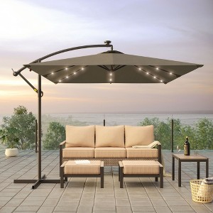Sonkuki 8.2x8.2 FT Outdoor LED Solar Lighted Hanging Umbrella Patio Offset W/t Cross Fade-resistant, 360° Rotation - 1 of 4