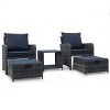 5-Piece Outdoor Seating Set, 2-Seater Conversation Set with Table and Ottoman, Wicker Chair with Iron Frame and Foam Cushions-Coolbibila - 4 of 4