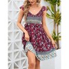 WhizMax Women's Summer Floral V Neck Flutter Sleeve Bohemian Smocked Casual Swing Mini Dress - 2 of 4