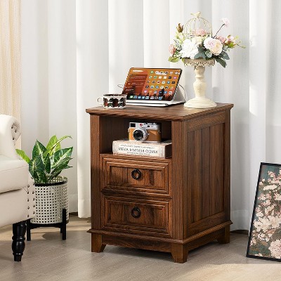 Gericco 18" Farmhouse Night Stand, Wood Nightstand, Bedside End Table with Shelf Storage, Bed Side Tables Cabinet Dresser for Bedroom
