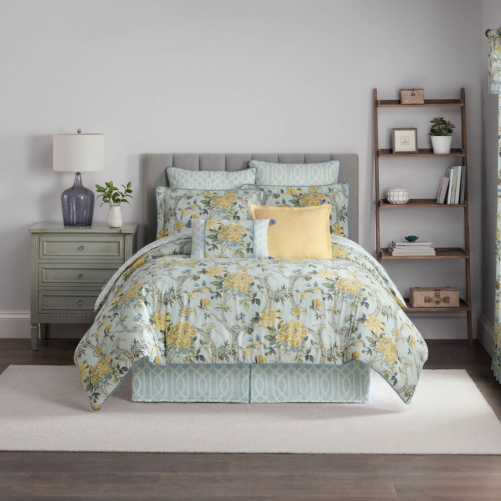 Photos - Bed Linen Waverly 4pc King Mudan Floral Comforter Set Blue 