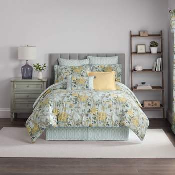 Waverly 4pc King Mudan Floral Comforter Set Blue