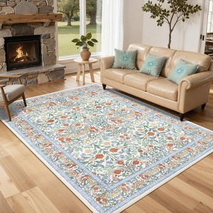 Non-Slip Floral Carpet, Machine Washable, Soft Short-Pile Indoor Rug, Perfect for Bedrooms, Dining Rooms, Dormitories, and Offices. - 1 of 4
