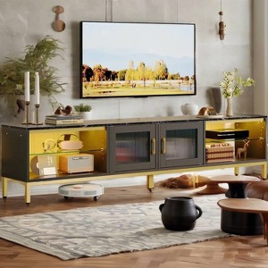 Bestier LED Modern TV Stand up to 80 inch  for Living Room, with Glass Movable Laminates & High Cabinet Legs for Living Room - 1 of 4
