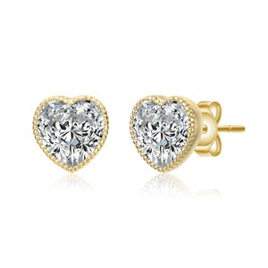 Guili Heart Bezel Set Stud Earrings with Radiant Clear CZ Stones, Symbolizing Love, Beauty, and Elegance in a Stunning and Chic Jewelry Design - 1 of 2