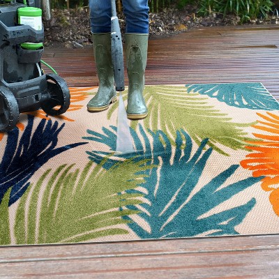 Tropical Floral Multi-Color Synthetic Indoor/Outdoor 5' x 7' Area Rug