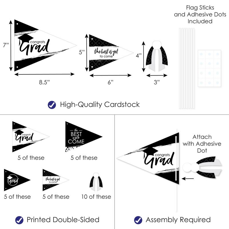Big Dot of Happiness Black & White Grad Best is Yet to Come Triangle Black & White Graduation Party Photo Props Pennant Flag Centerpieces - Set of 20, 3 of 9