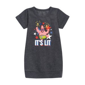 - SpongeBob SquarePants - Lit Fireworks Patrick Graphic Short Sleeve Fleece Dress - 1 of 4