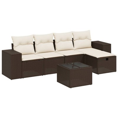 vidaXL 6 Piece Patio Sofa Set with Cushions Brown and Cream Poly Rattan - without storage 6 Piece Set