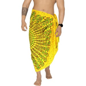 LA LEELA Men's Sarong Beach Cover Ups Wraps One Size Yellow - 1 of 3