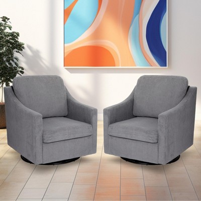 Swivel Chairs Set of 2 - Mid Century Modern With Track Arms, 360 Barrel Comfy Upholstered Single Sofa Arm Side Chair