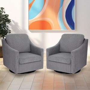 Swivel Chairs Set of 2 - Mid Century Modern With Track Arms, 360 Barrel Comfy Upholstered Single Sofa Arm Side Chair - 1 of 4