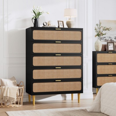 6 Drawer Dresser for Bedroom, Rattan Chest of Drawers with Deep Drawers, Large Modern Double Dresser