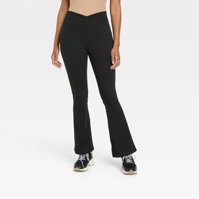 Women's Crossover V-waistband Flare Leggings - A New Day™ Black