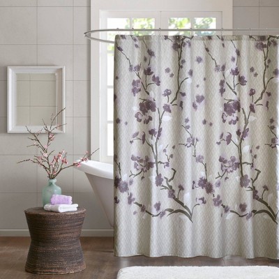 Sakura Cotton Printed Shower Curtain, Lavender Shower Curtain Liner