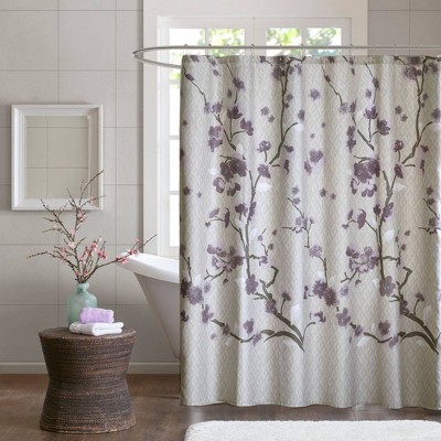 Sakura Cotton Printed Shower Curtain - Purple : Target