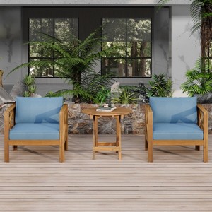 Christopher Knight Home Cedric Transitional 3 Piece Patio Acacia Wood Club Chairs with Foldable Accent Table - 1 of 4