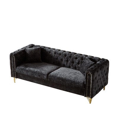 NicBex 82 Inch Chenille Pull Buckle Design Sofa Buttons Tufted With Copper Nail Decoration Armrest for Living Room,Office,Apartment,Black