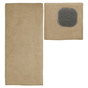 Ultra Absorbent Solid Microfiber Kitchen Towel With Scrubber Cloth Flax Tan - Mu Kitchen