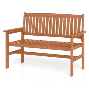 Tangkula 2-Person Patio Loveseat Garden Bench w/Slatted Backrest & Comfortable Armrests - 1 of 4