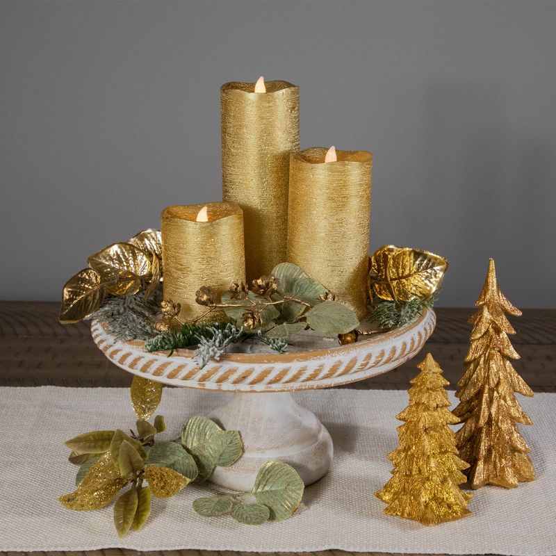 Northlight Set of 3 Brushed Golden LED Flameless Christmas Pillar Candles 8", 2 of 7