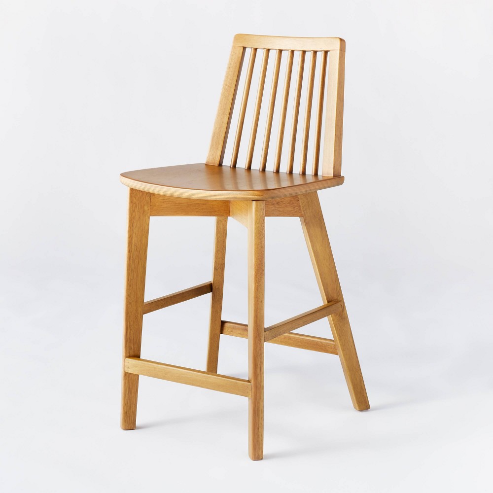 Linden Modified Windsor Wood Counter Height Barstool Natural - Threshold™ designed with Studio McGee: Rubberwood Frame, 250lb Capacity