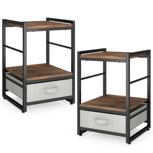 Tangkula 2 PCS Nightstand End Table with Storage Square Sofa Side Table with Fabric Drawer Heavy-Duty Metal Frame - 1 of 4