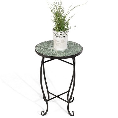 Tangkula Outdoor Plant Stand Top Round Accent Steel Table Garden