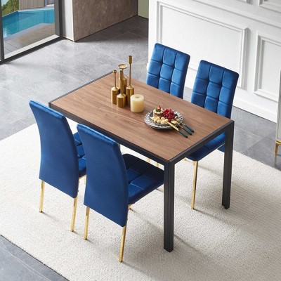 APRILSOUL 5-Piece Dining Set Including  Velvet High Back Golden Color Legs Nordic Dining Chair & Creative Design MDF Dining Table