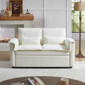 55.2'' Velvet 2-Seater Convertible Sofa Bed with Adjustable Backrest and 2 Lumbar Pillows for Small Living Rooms - 1 of 4