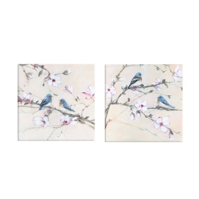 (Set of 2) 12" x 12" Bird Branch Unframed Wall Canvas Cream - Prinz