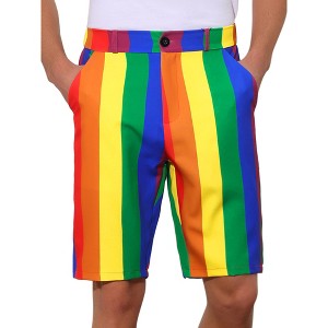 Lars Amadeus Men's Summer Casual Flat Front Rainbow Striped Printed Shorts - 1 of 4