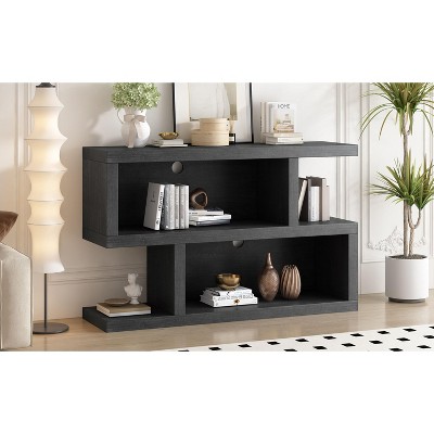NicBex Console Table with Symmetrical Open Shelves,Entryway Table with Round Cable Holes,Modern Couch Table for Living Room,Black