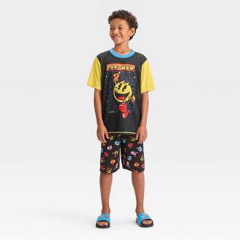 Boys' Pac-Man 2pc Short Sleeve Pajama Set with Slide Sandals - Black