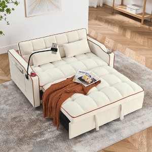 Dolonm 55.5" Velvet Foldable Sofa Bed with USB Port, Adjustable Back, Pillows & Swivel Phone Stand – Modern Multi-Length Futon - 1 of 4
