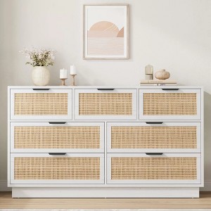 Rattan 7 Drawer Dresser,7 Chest of Drawers with Metal Handles and Wooden Sturdy Base - 1 of 4