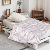 Pink Bow Flannel Blanket, Princess Style Watercolor Bow Fleece Blanket for Bedroom Sofa Dormitory, Fairy Tale Bow Ribbon Striped Pink White Blanket - 3 of 4