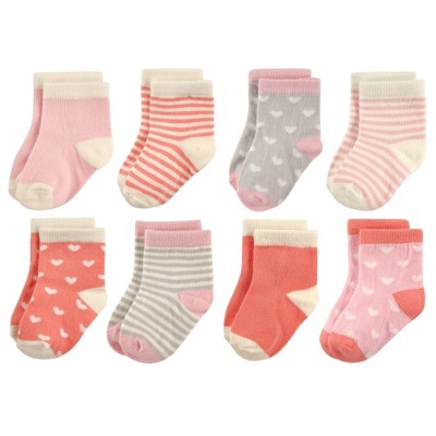 Hudson Baby Infant Girl Cotton Rich Newborn and Terry Socks, Hearts, 0-6 Months