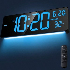 16.5 inch digital clock large display with remote control, 6 - color night mode, dual alarms, temperature, auto DST, living room - 1 of 4