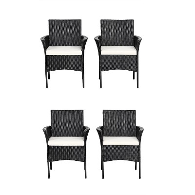 Tangkula Outdoor 4 PCS Rattan Dining Chair Patio Cushioned Arm Chair w/Zipper Black