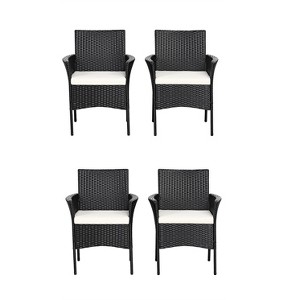Tangkula Outdoor 4 PCS Rattan Dining Chair Patio Cushioned Arm Chair w/Zipper Black - 1 of 4